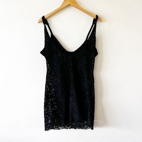 Victoria’s Secret Gold Label Velvet Burnout Chemise Black Rayon Women’s Size‎ L - Picture 2 of 8